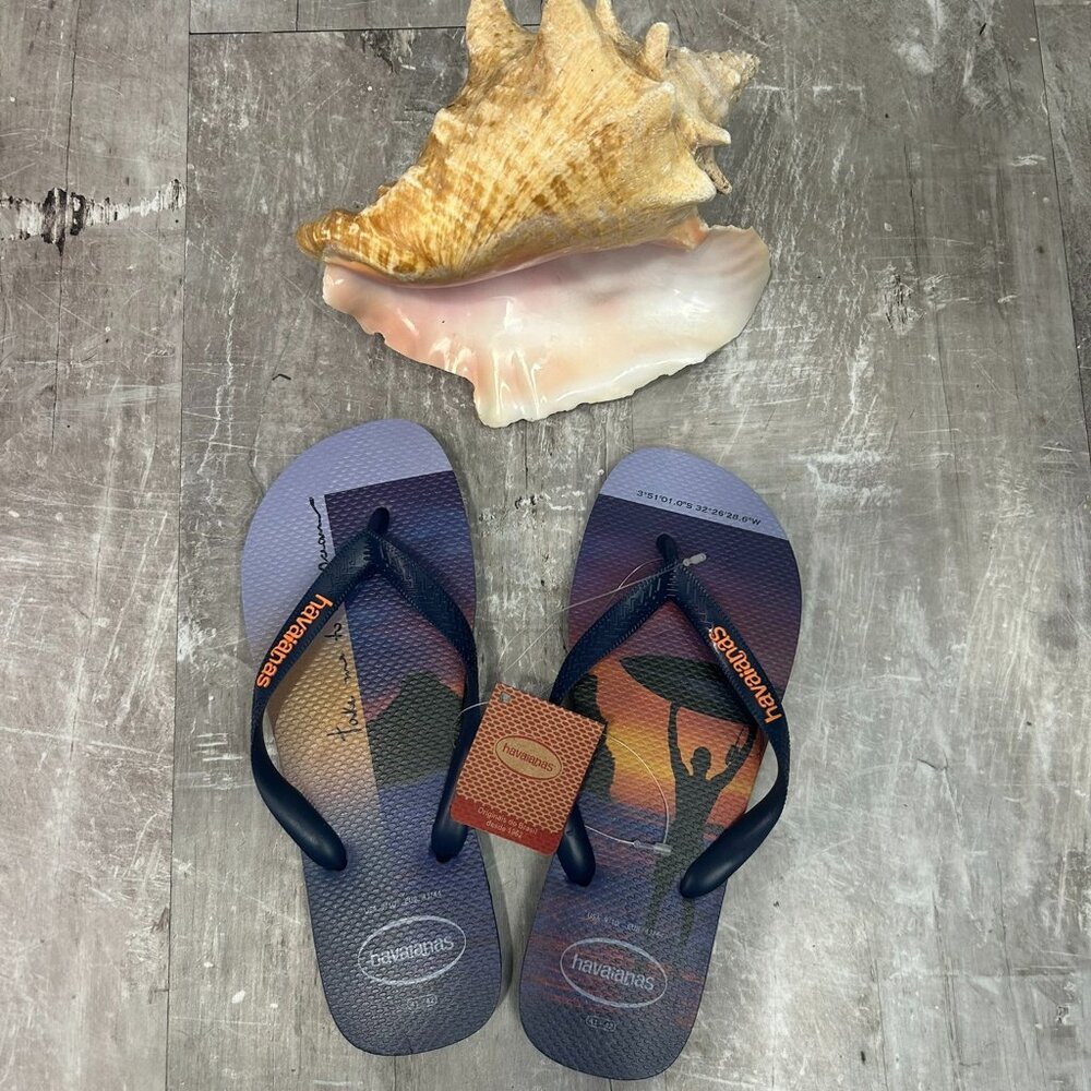 Men's NWT Havaianas Hype Navy Blue Flip Flops Size 9/10